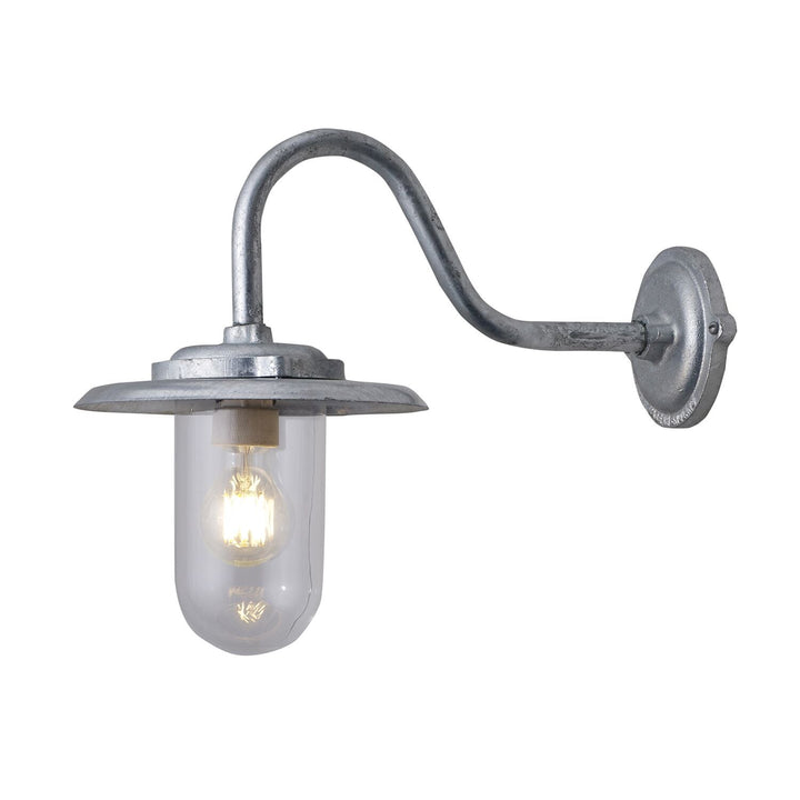 Exterior Swan Neck Wall Light - Davey Lighting - Outdoor Lights - Galvanized Steel, Clear Glass - HORNE