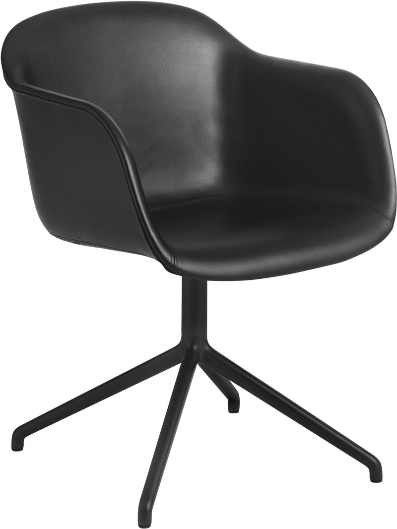 Fiber Armchair - Swivel Base - Muuto - Chairs - Refine Black Leather & Black Base - HORNE