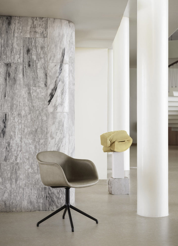 Fiber Armchair - Swivel Base - Muuto - Chairs - Refine Cognac Leather & Black Base - HORNE
