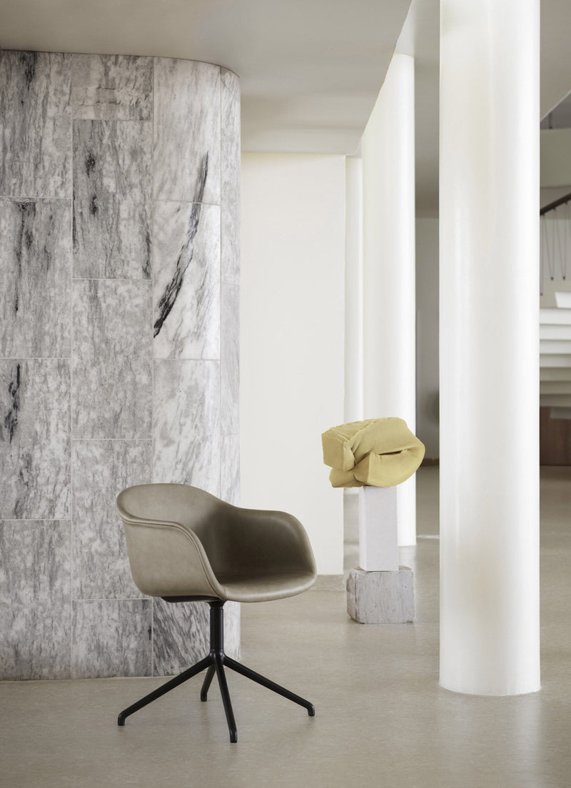 Fiber Armchair - Swivel Base - Muuto - Chairs - Refine Black Leather & Black Base - HORNE