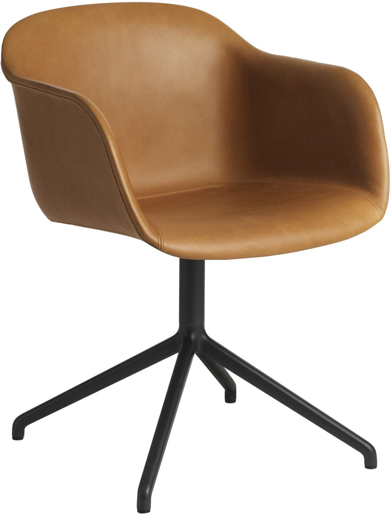 Fiber Armchair - Swivel Base - Muuto - Chairs - Refine Black Leather & Black Base - HORNE