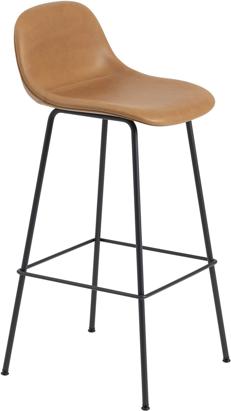 Fiber Bar Stool With Backrest - Tube Base - Muuto - Stools + Benches + Ottomans - Black Seat & Black Base - HORNE