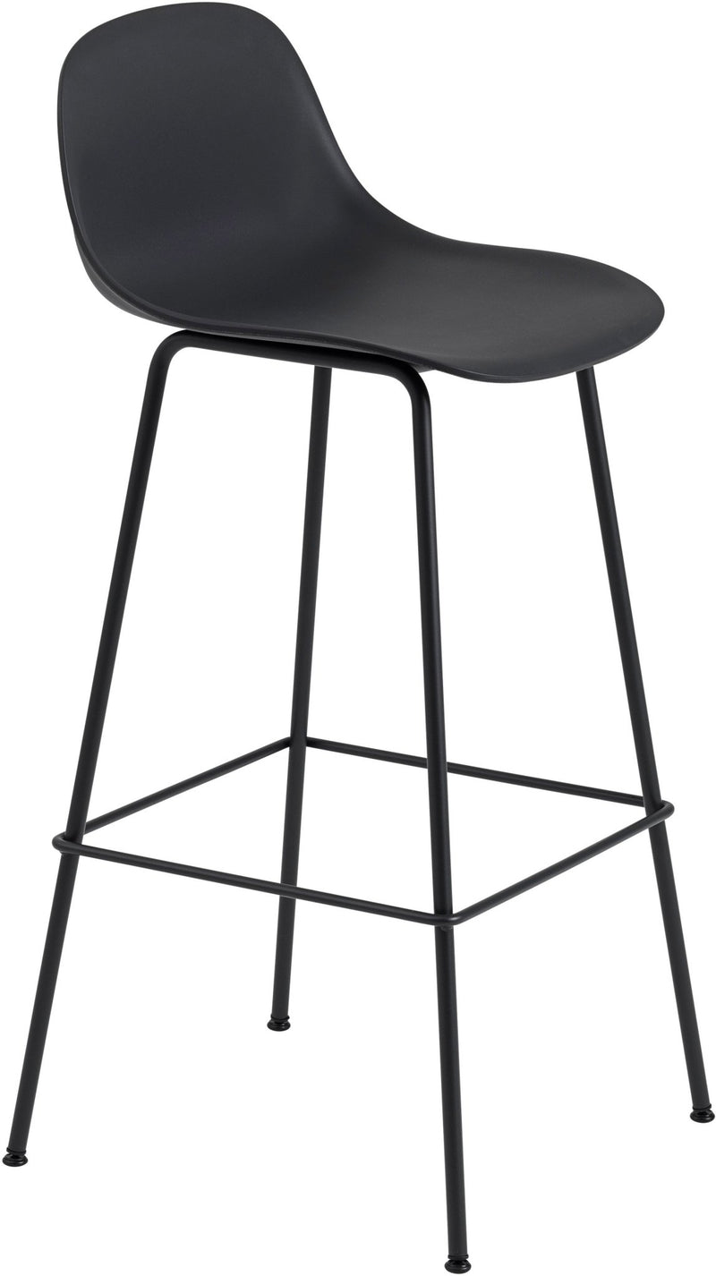 Fiber Bar Stool With Backrest - Tube Base - Muuto - Stools + Benches + Ottomans - Black Seat & Black Base - HORNE