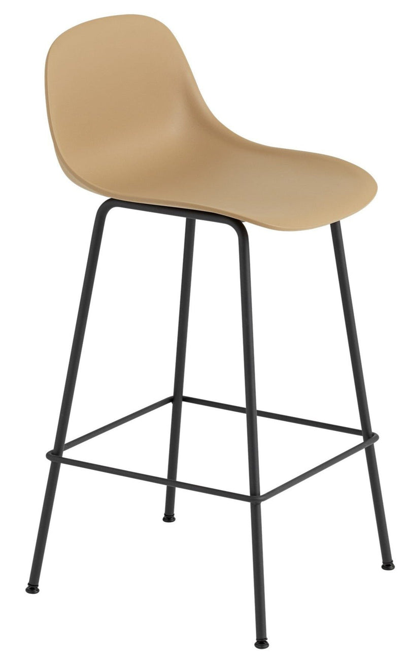 Fiber Bar Stool With Backrest - Tube Base - Muuto - Stools + Benches + Ottomans - Black Seat & Black Base - HORNE