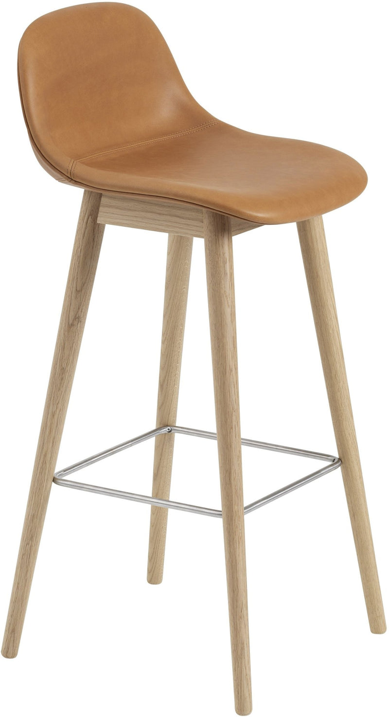 Fiber Bar Stool With Backrest - Wood Base - Muuto - Stools + Benches + Ottomans - Black Seat & Black Base - HORNE