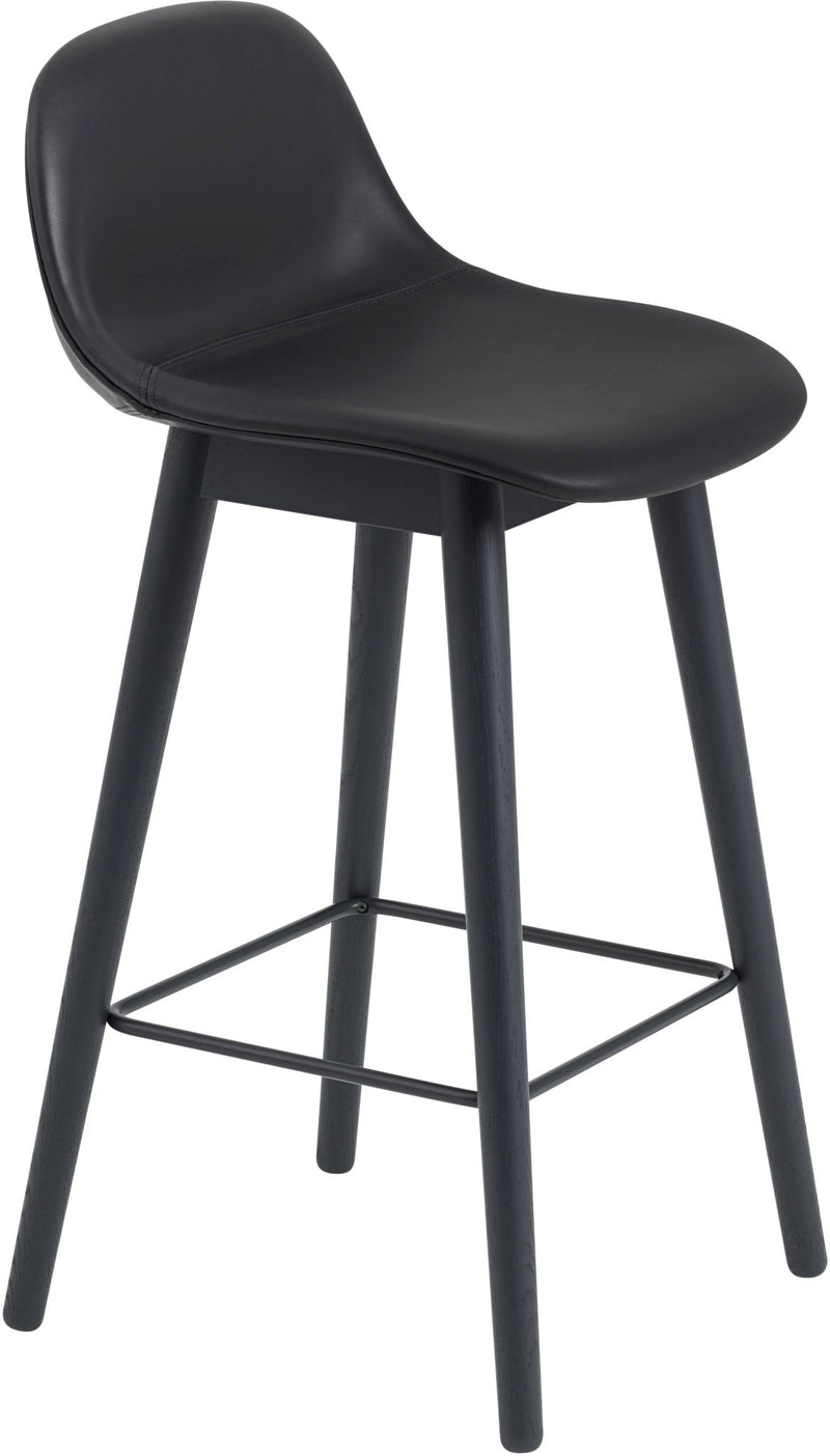 Fiber Bar Stool With Backrest - Wood Base - Muuto - Stools + Benches + Ottomans - Black Seat & Black Base - HORNE