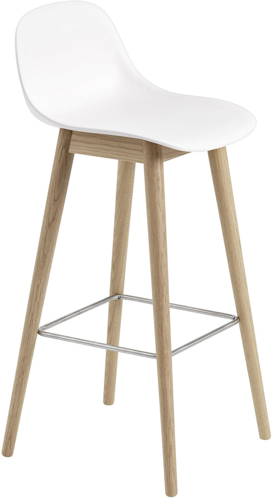 Fiber Bar Stool With Backrest - Wood Base - Muuto - Stools + Benches + Ottomans - White Seat & Oak Base - HORNE