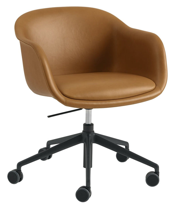 Fiber Conference Armchair - Swivel Base w/ Gas Lift, Castors & Tilt - Muuto - Chairs - Refine Leather Cognac Seat & Black Base - HORNE