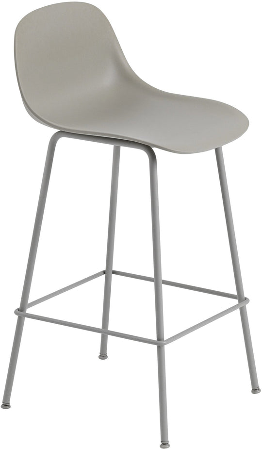 Fiber Counter Stool With Backrest - Tube Base - Muuto - Stools + Benches + Ottomans - Grey Seat & Grey Base - HORNE