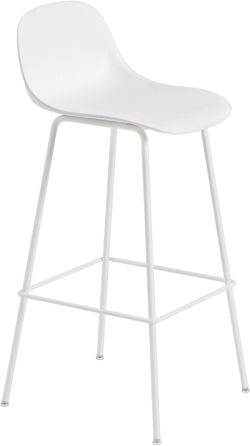 Fiber Counter Stool With Backrest - Tube Base - Muuto - Stools + Benches + Ottomans - White Seat & White Base - HORNE