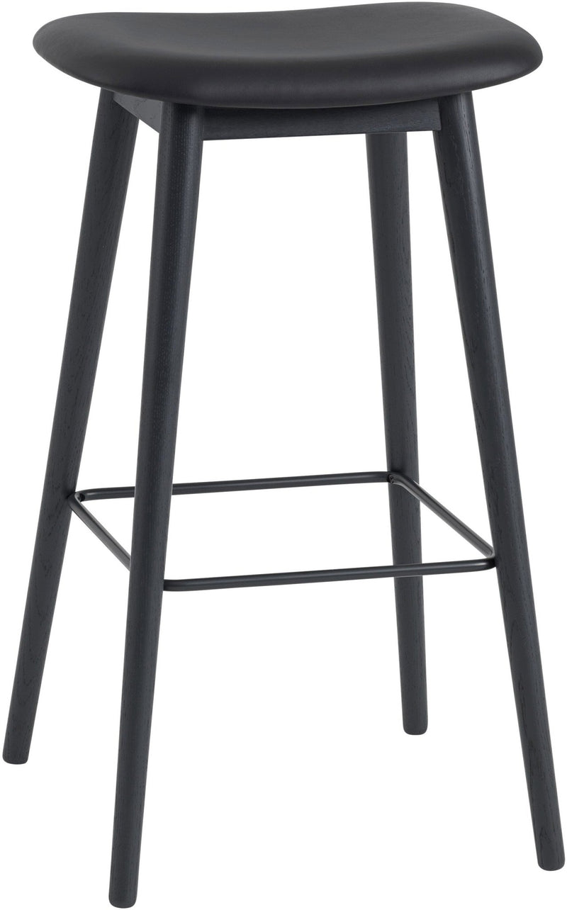 Fiber Stool Without Back - Wood Base - Muuto - Stools + Benches + Ottomans - Black Seat & Black Base - Counter Height - HORNE