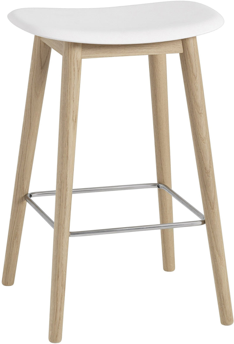 Fiber Stool Without Back - Wood Base - Muuto - Stools + Benches + Ottomans - Black Seat & Black Base - Counter Height - HORNE