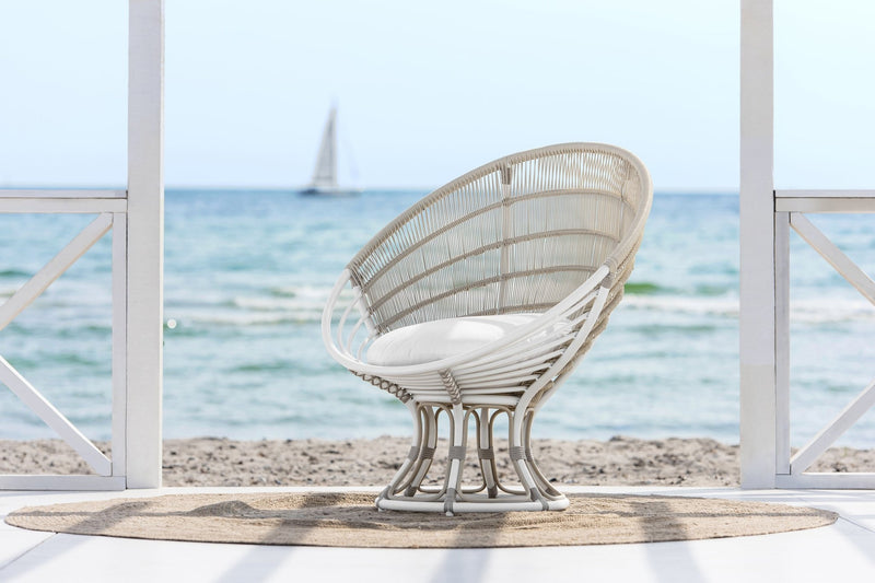 Franco Albini Luna Sun Chair - Exterior - Sika Design - Outdoor Furniture - Dove White - Tempotest White Canvas - HORNE