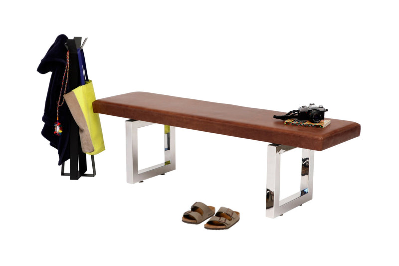 GAX 16 Leather Bench - Stainless Steel - Artless - Stools + Benches + Ottomans - 48