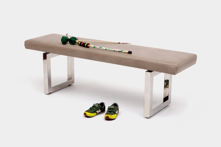 GAX 16 Leather Bench - Stainless Steel - Artless - Stools + Benches + Ottomans - 48"W - Stainless Steel - Blackbean - HORNE