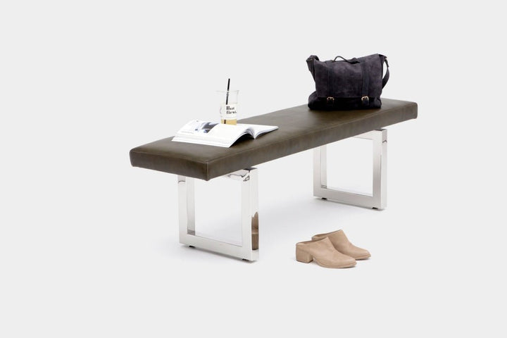 GAX 16 Leather Bench - Stainless Steel - Artless - Stools + Benches + Ottomans - 48"W - Stainless Steel - Blackbean - HORNE