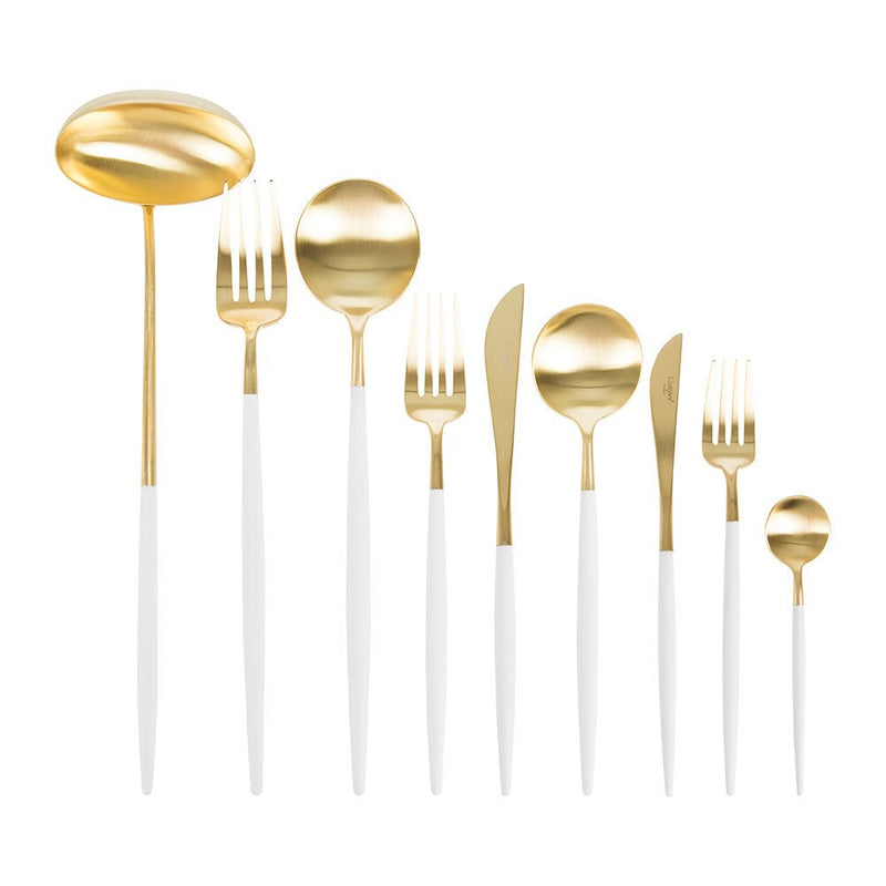 Goa Cutlery - Brushed Gold and White Handle - Sets - Cutipol - Flatware + Serving Pieces - 24 Piece Setting - HORNE