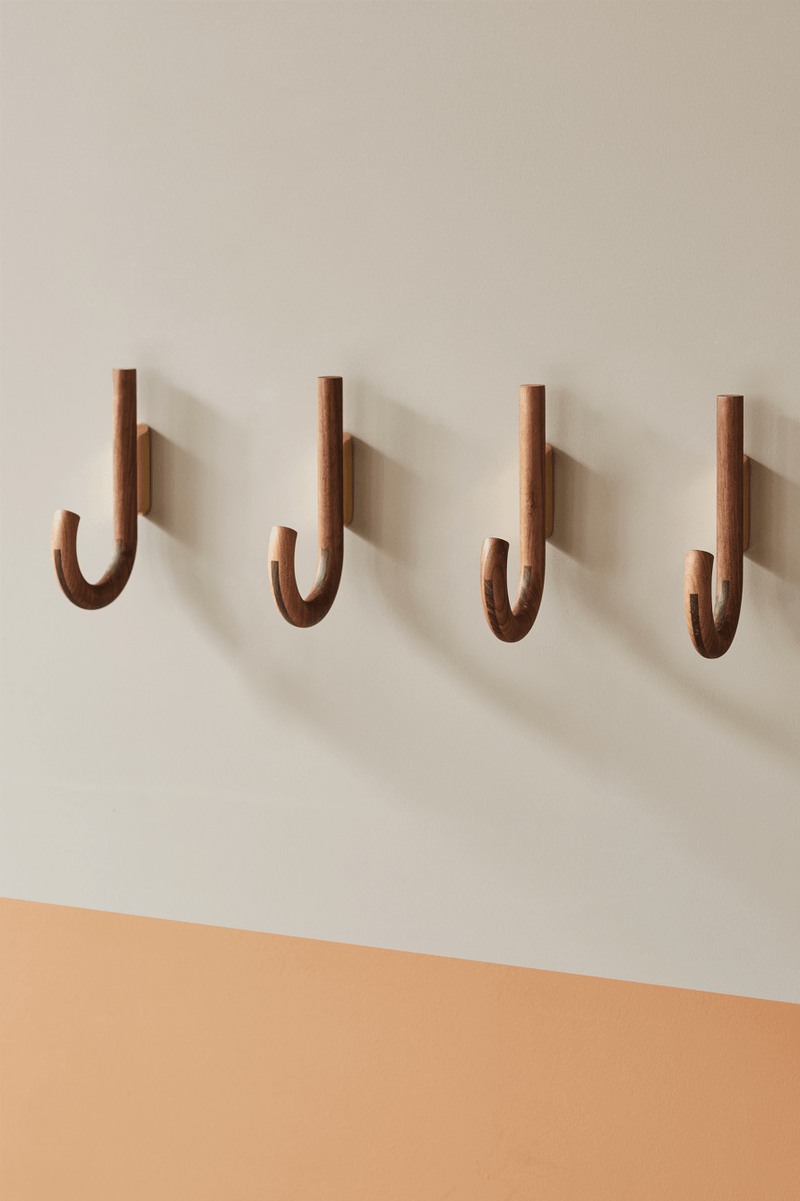 Hook Hanger - Set of 2 - Gejst - Storage + Organization - Oak - Brass - HORNE