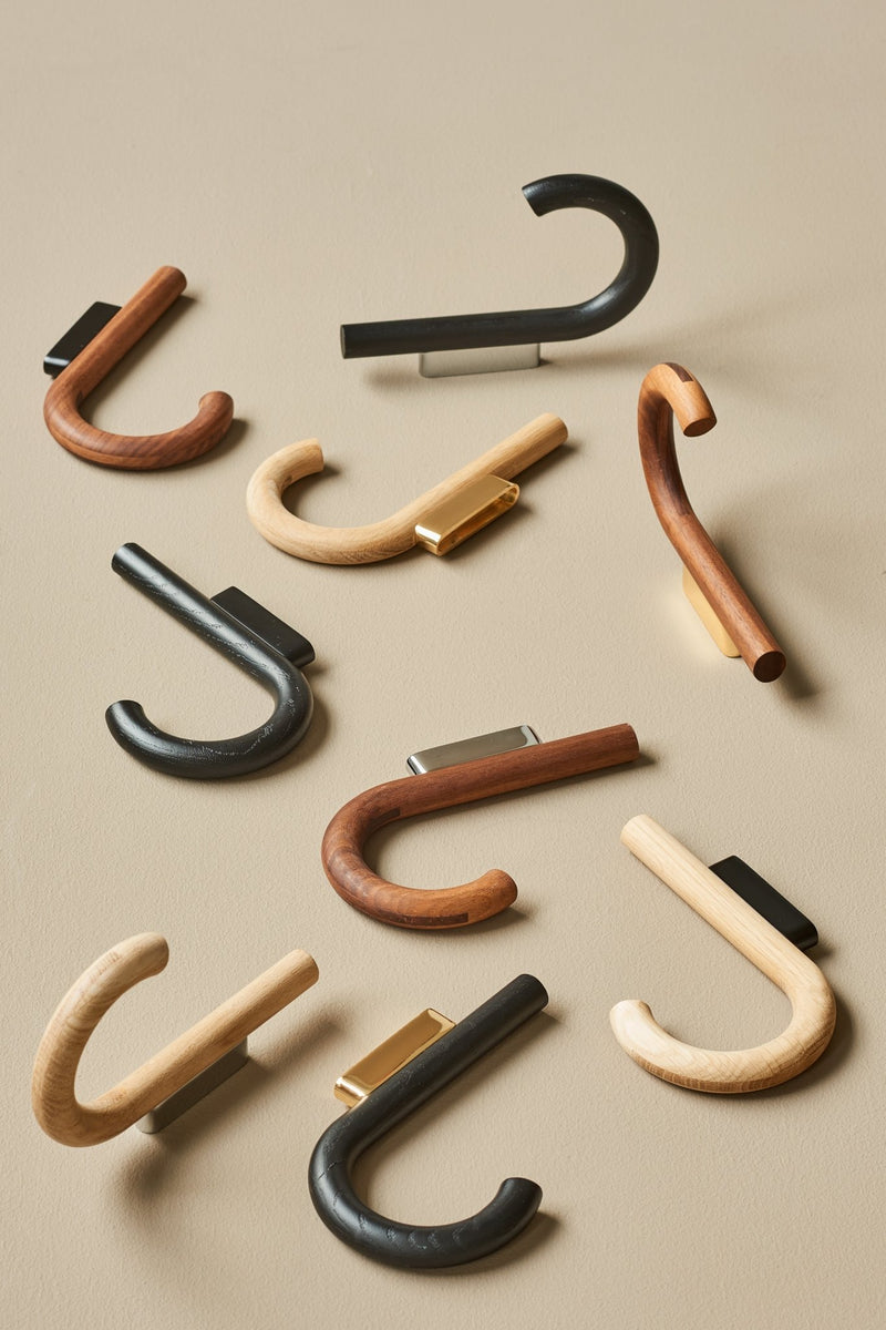 Hook Hanger - Set of 2 - Gejst - Storage + Organization - Oak - Brass - HORNE