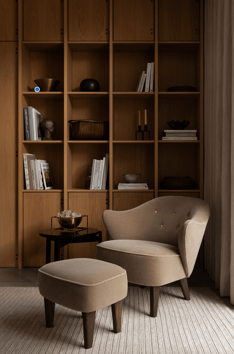 Ingeborg Lounge Chair - Sheepskin - Audo Copenhagen - Chairs - Moonlight - Smoked Oak - HORNE