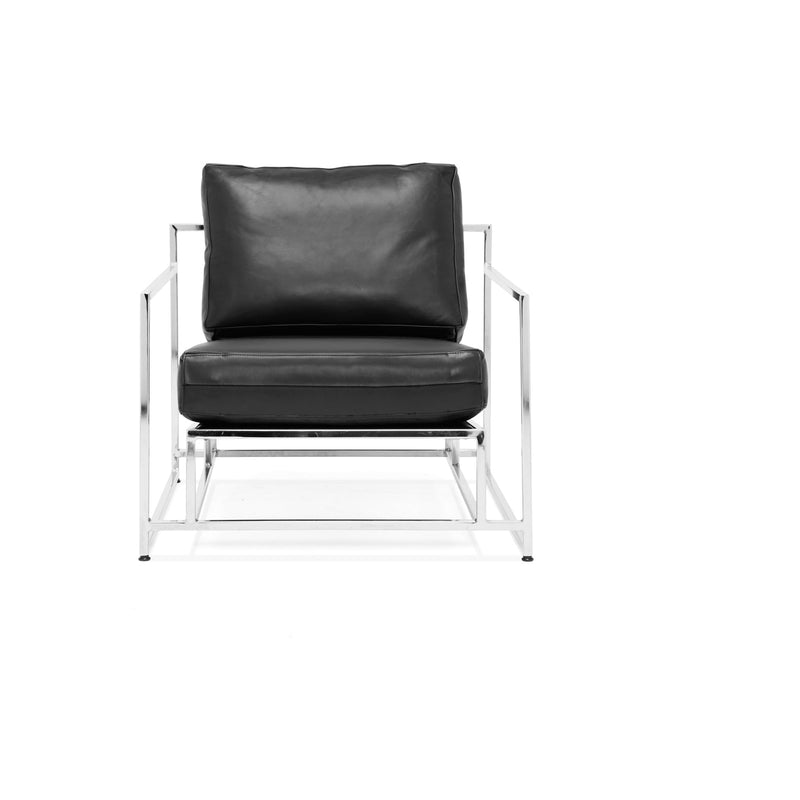 Parallel Leather Armchair - Black Leather & Polished Nickel