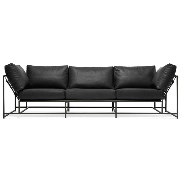 Inheritance Leather Sofa - Black Leather & Blackened Steel Frame