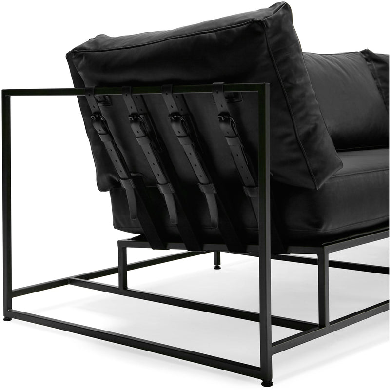 Inheritance Leather Sofa - Black Leather & Blackened Steel Frame