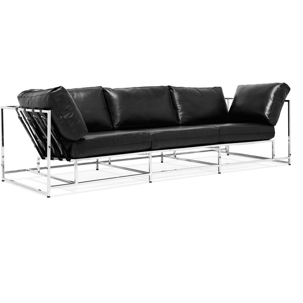 Parallel Leather Sofa - Black Leather & Polished Nickel