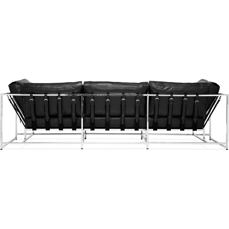 Parallel Leather Sofa - Black Leather & Polished Nickel