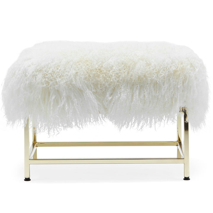 White Sheepskin and Brass Inheritenance Armchair + Ottoman