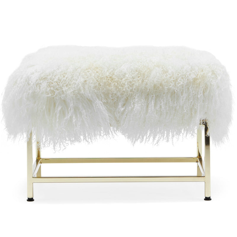 White Sheepskin and Brass Inheritenance Armchair + Ottoman