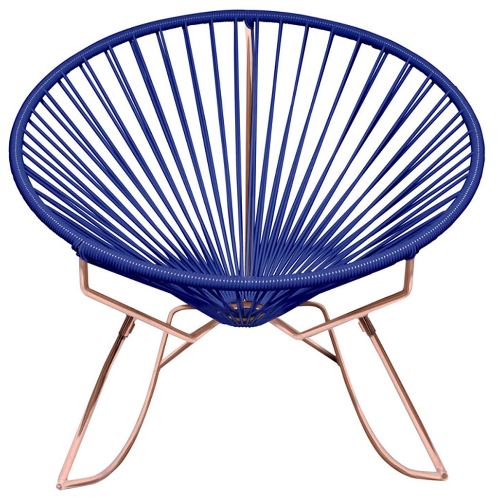 Round wicker sun chair in gray/silver with rose-gold legs, outdoor lounge chair