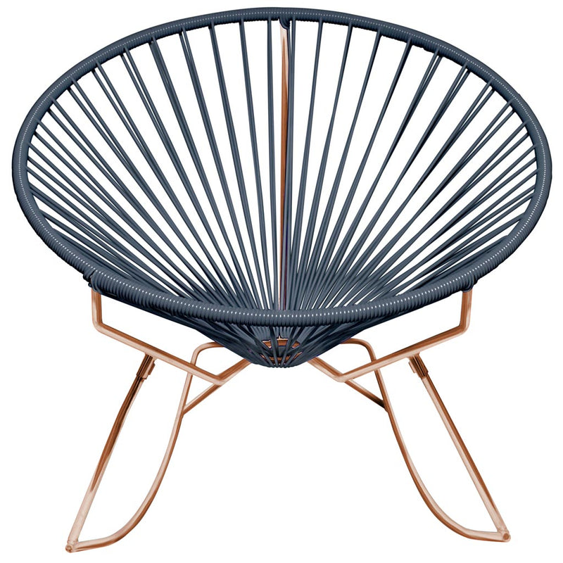 Round wicker sun chair in orange with rose-gold legs, outdoor lounge chair