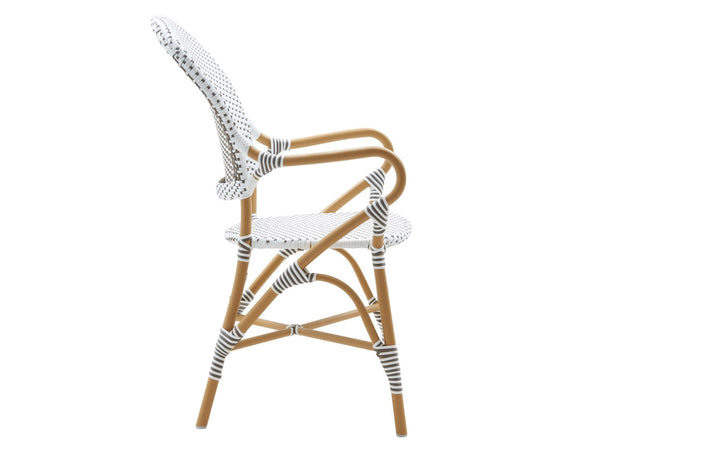 Isabell Arm Chair AluRattan - Sika Design - Outdoor Furniture - White / Cappuccino Dots - Almond - HORNE