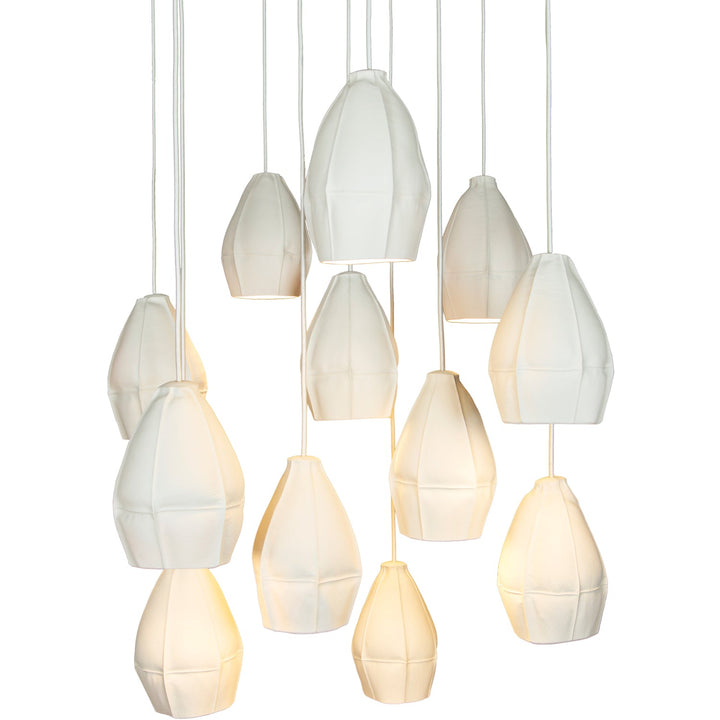 Kawa Pendants - Souda - Chandeliers - Cluster of 12 - Circular Canopy - White - HORNE