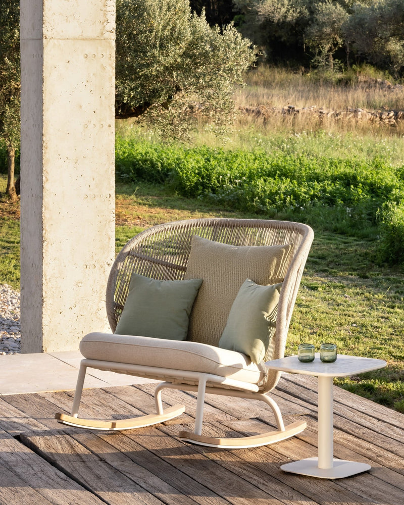 Kodo Rocking Chair - Vincent Sheppard - Outdoor Furniture - Fossil Grey - Olive Green & Blush - HORNE