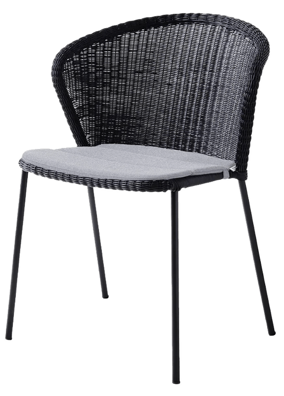 Lean Chair - Cane Line - Outdoor Furniture - Black - Add Grey Natté Cushion - HORNE