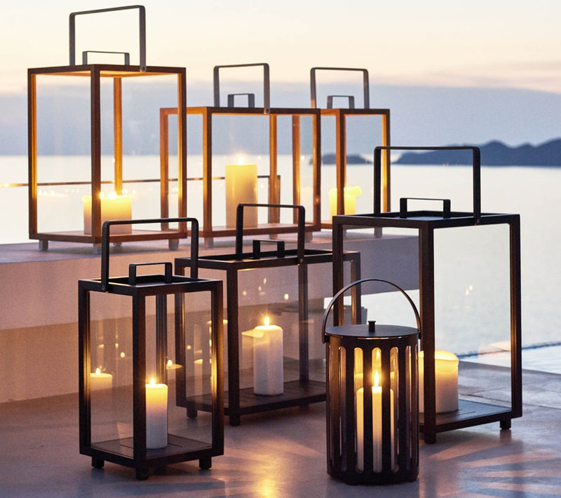 Lighthouse Lanterns - Aluminum - Cane Line - Candle Holders - Rectangular - Lava Grey - HORNE