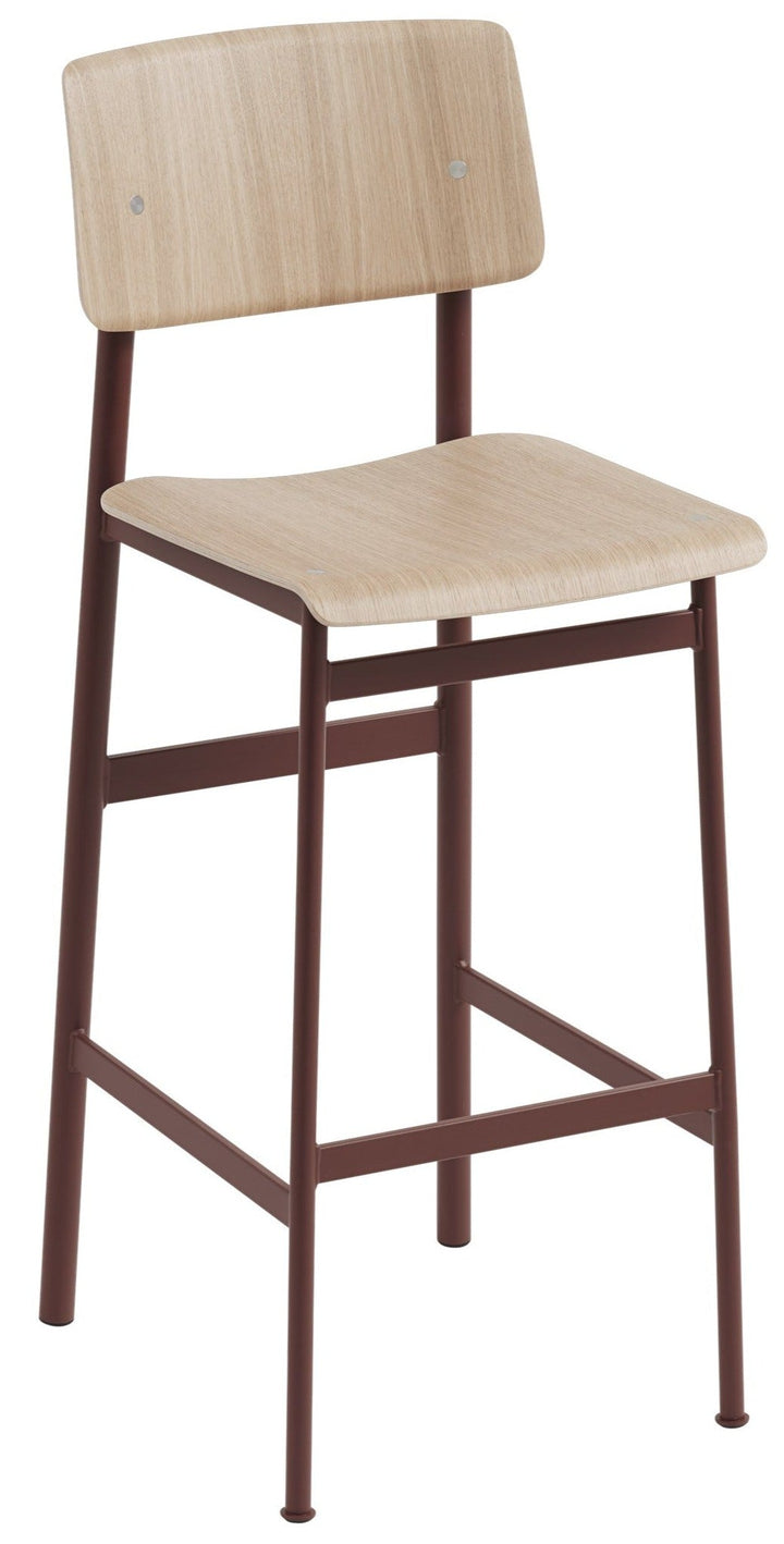 Loft Stool - Muuto - Chairs - Bar Height - Deep Red Frame & Oak Seat - HORNE