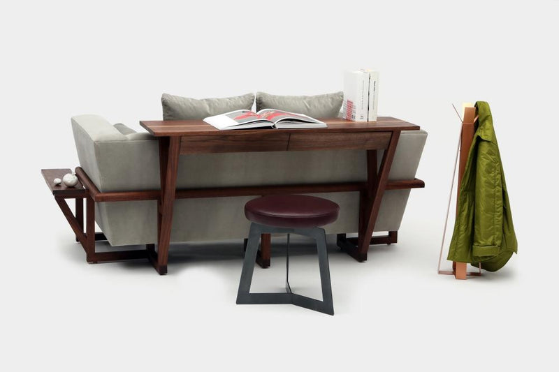 LRG Love Seat - With Tray - Artless - Sofas - Linen Blend - Mushroom - Walnut - Left + Right + Back Trays - HORNE