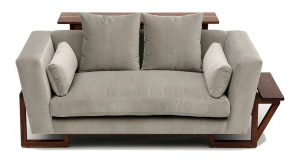 LRG Love Seat - With Tray - Artless - Sofas - Linen Blend - Mushroom - Walnut - Left + Right + Back Trays - HORNE