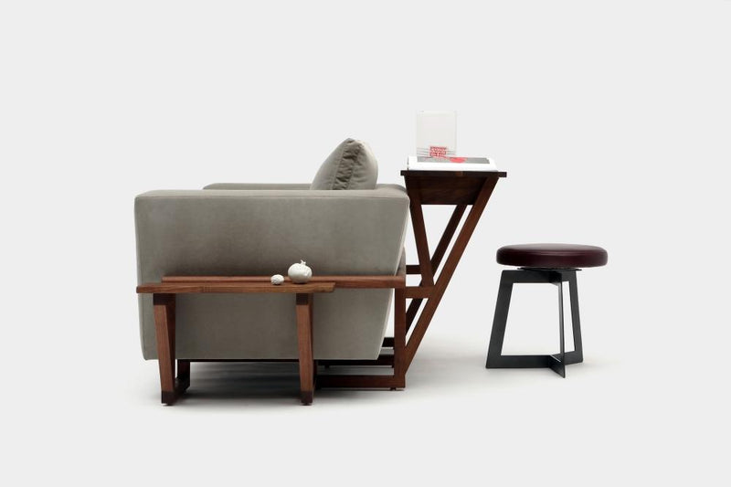 LRG Love Seat - With Tray - Artless - Sofas - Linen Blend - Mushroom - Walnut - Left + Right + Back Trays - HORNE