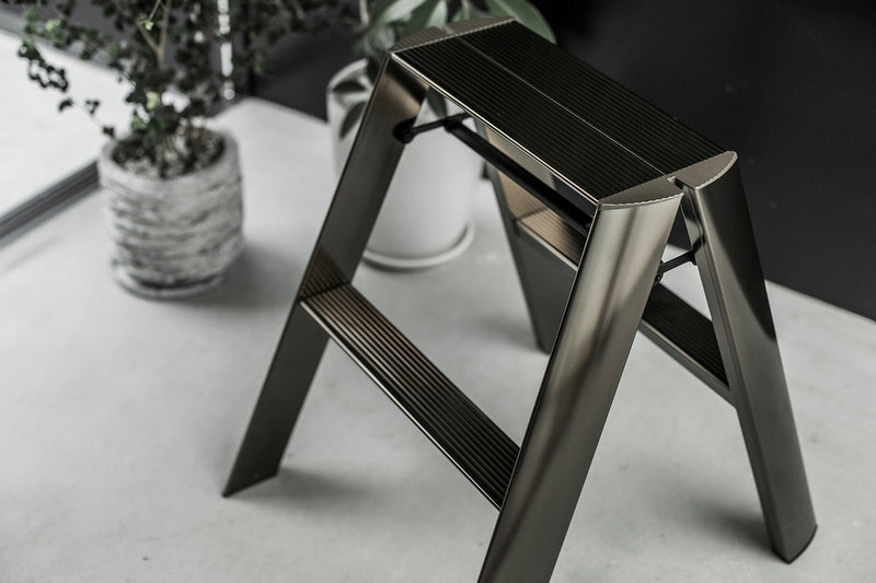 Metaphys Lucano Stepstool 2 - Step - Metallic - Hasegawa USA Inc - Ladder + Step Stool - SIlver - HORNE