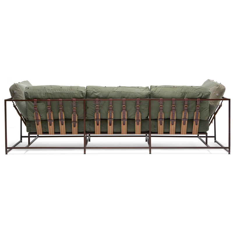Military Canvas Sofa - Canvas & Marbled Brown Finish