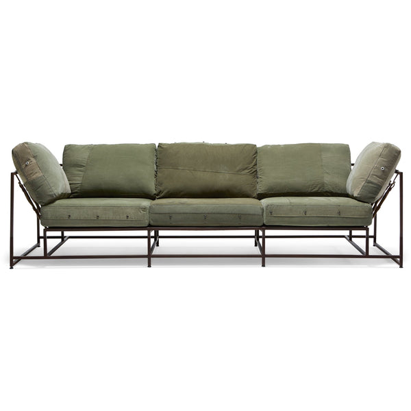 Military Canvas Sofa - Canvas & Marbled Brown Finish