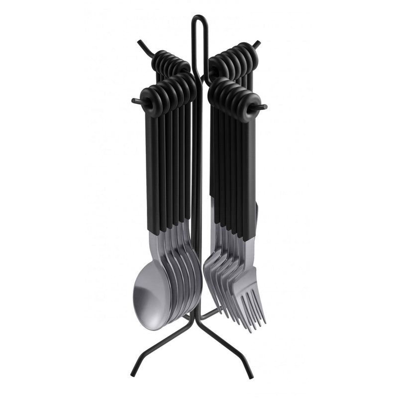 Mono Ring 24 +1 Cutlery Set Black w/ Stand - Mono - Flatware + Serving Pieces - HORNE