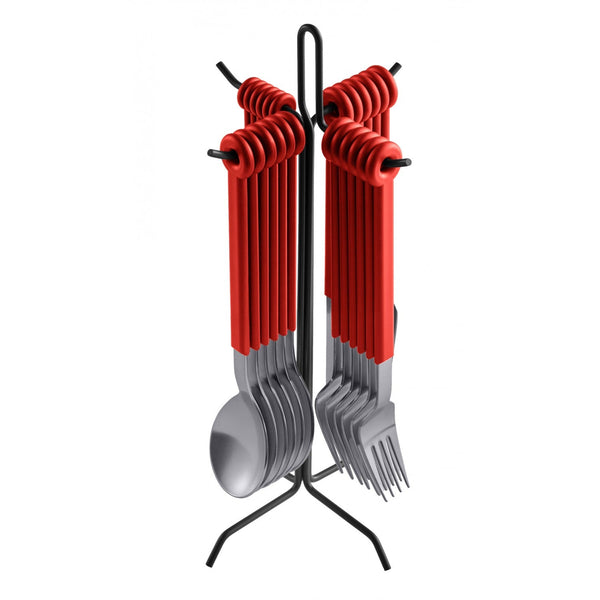 Mono Ring 24 +1 Cutlery Set Red w/ Stand
