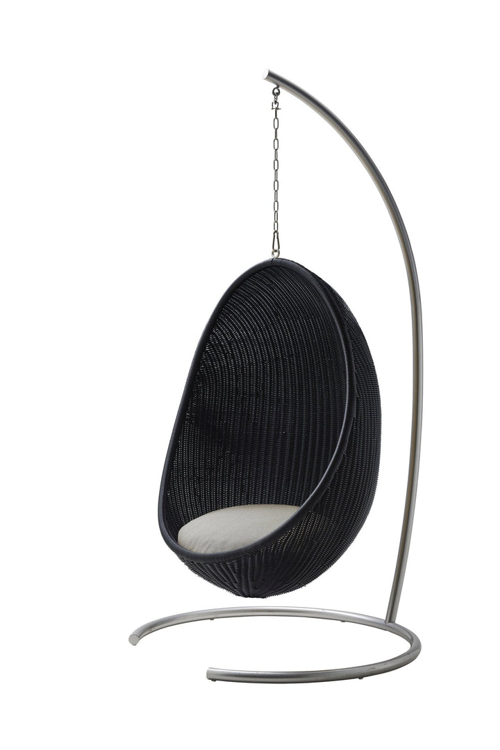 Nanna Ditzel Hanging Egg Chair Exterior - Sika Design - Outdoor Furniture - ArtFibre Black - Sunbrella Sailcloth Seagull - With Chain + Stand - HORNE
