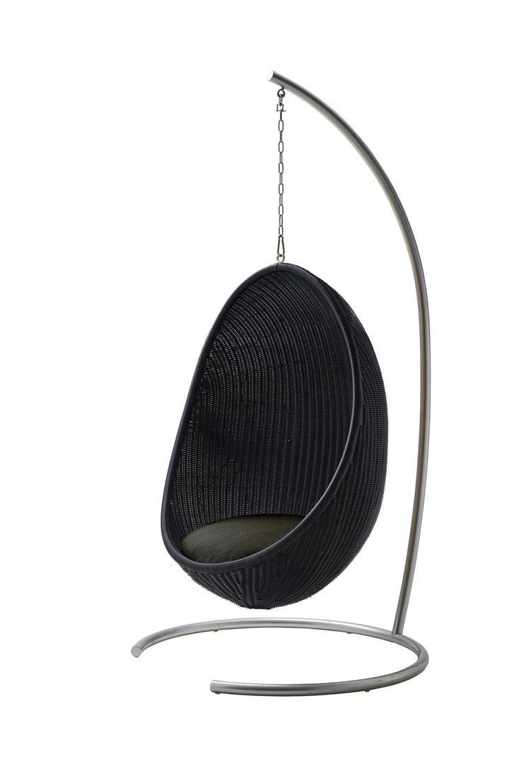Nanna Ditzel Hanging Egg Chair Exterior - Sika Design - Outdoor Furniture - ArtFibre Black - Sunbrella Sailcloth Shade Cushion - With Chain + Stand - HORNE