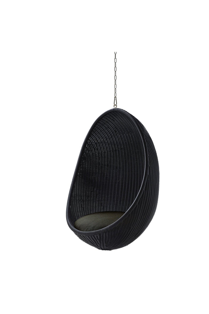 Nanna Ditzel Hanging Egg Chair Exterior - Sika Design - Outdoor Furniture - ArtFibre Black - Sunbrella Sailcloth Seagull - With Chain + Stand - HORNE